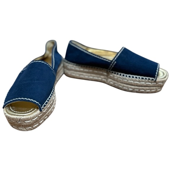 PRADA Peep Toe Platform Espadrille Navy Blue Suede, Size 39.5/ US 9 - Picture 1 of 10